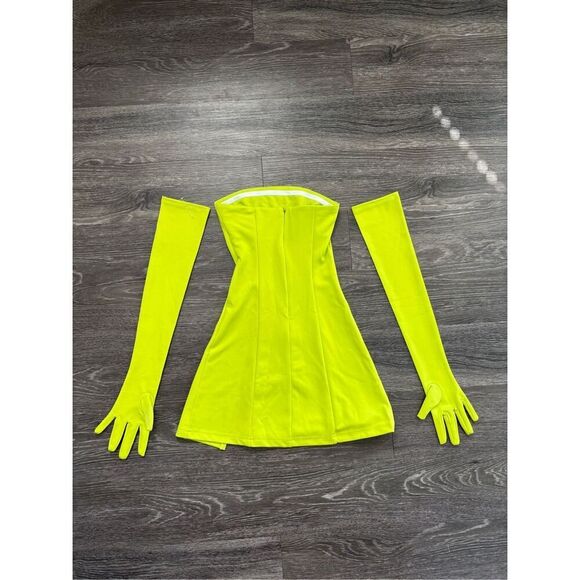 NWT Miscreants London Cupid Mini Dress W/Slit & Gloves In Green UK 6 US 2 - Picture 5 of 14